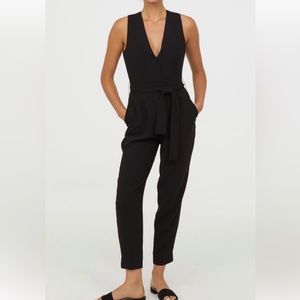 Loveappella Sleeveless Wrap Front Jumpsuit, NWT, Size Large, Black, Tie Waist